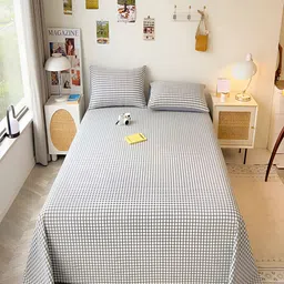 JC HOME Grey & White Geometric Cotton 220 TC Queen Bedsheet With 2 Pillow Covers-image-27