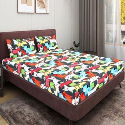 MODEFE Red & Blue Cartoon Characters 180 TC Queen Bedsheet with 2 Pillow Covers-image-79