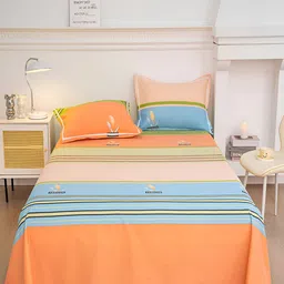 JC HOME Green & Blue Striped 160 TC King Bedsheet with 2 Pillow Covers-picture-40
