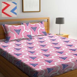 Arrabi White & Red Geometric 300 TC 2 King Bedsheet with 4 Pillow Covers-image-7