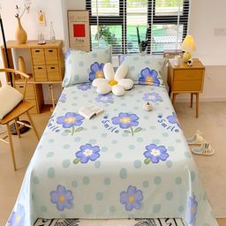 JC HOME Blue & White Floral Printed Cotton 210 TC King Bedsheet With 2 Pillow Covers-image-61