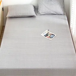 JC HOME Grey & White Striped King Bedsheet with 2 Pillow Covers-picture-0