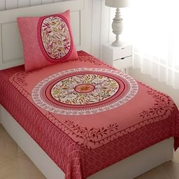 Aura Pink & White 120 TC Single Bedsheet With 2 Pillow Covers-image-86