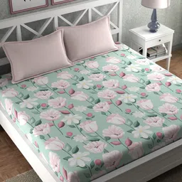 CHHAVI INDIA Pink & Green Printed 210 TC King Bedsheet with 2 Pillow Covers-image-64