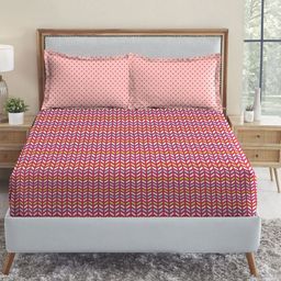 MYTRIDENT Pink  Blue Geometric 144 TC Queen Bedsheet with 2 Pillow Covers-image-20