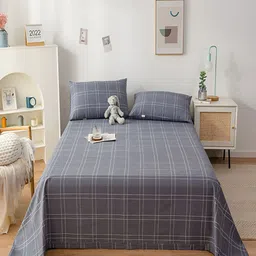 JC HOME Grey & White Printed 200 TC Cotton King Bedsheet with 2 Pillow Covers-image-45