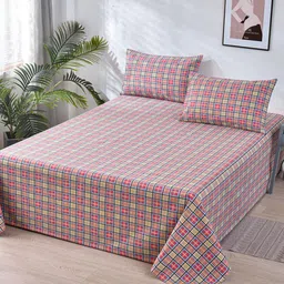 JC HOME Red & Blue Geometric Printed 160 TC King Bedsheet & 2 Pillow Covers-22