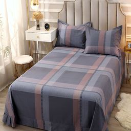 JC HOME Grey & Peach-Coloured Geometric Cotton King Bedsheet with 2 Pillow Covers-15