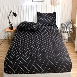 JC HOME Black & White Geometric 140 TC Queen Bedsheet with 2 Pillow Covers-image-8