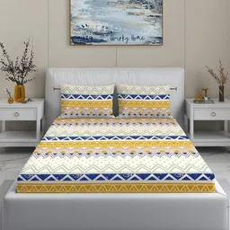 Quirky Home White & Yellow 180 TC King Bedsheet with 2 Pillow Covers-image-8