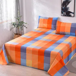 JC HOME Blue & Orange Geometric 160 TC Queen Bedsheet with 2 Pillow Covers-picture-5
