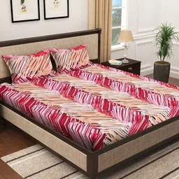 KLOTTHE Pink Printed 300 TC Cotton Blend Super King Double Bedsheet With 2 Pillow Covers-image-15