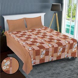 Kuber Industries Brown & White Floral 120 TC Cotton King Bedsheet With 2 Pillow Covers-54