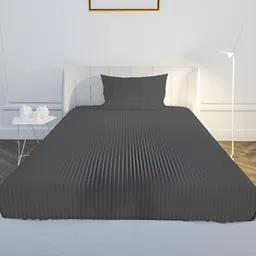 MAYFAIR HOMES LONDON Charcoal Striped Cotton 210 TC Single Bedsheet with 1 Pillow Covers-picture-22