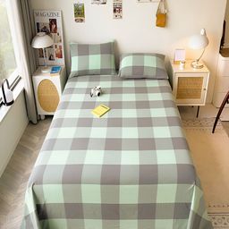 JC HOME Green & Taupe Geometric 220 TC Queen Bedsheet with 2 Pillow Covers-image-34