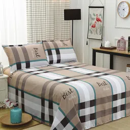 JC HOME Brown & White Printed 130 TC King Bedsheet with 2 Pillow Covers-image-14