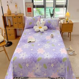 JC HOME Purple & White Floral 210 TC Cotton King Bedsheet With 2 Pillow Covers-picture-43