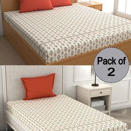 CHHAVI INDIA White & Orange Floral Printed 210 TC 2 Bedsheet & 3 Pillow Covers-image-10