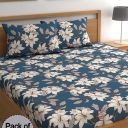 CHHAVI INDIA Blue & White Printed 210 TC 2 Queen Bedsheet & 4 Pillow Covers-image-59