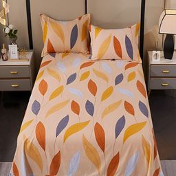 JC HOME Pink & Blue Geometric 220 TC King Bedsheet with 2 Pillow Covers-image-66