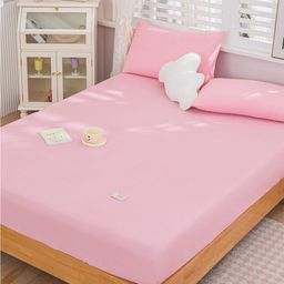 JC HOME Pink 150 TC Fitted Queen Bedsheet & 2 Pillow Covers-image-38