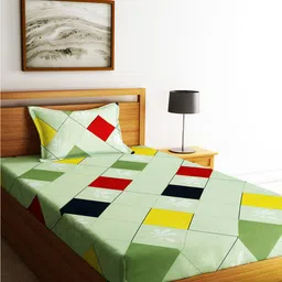 Home Sizzler Lime Green & Blue Geometric Cotton 210 TC Single Bedsheet & 1 Pillow Cover-image-31