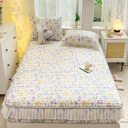 JC HOME White & Green Floral 160 TC Fitted King Bedsheet with 2 Pillow Covers-picture-39