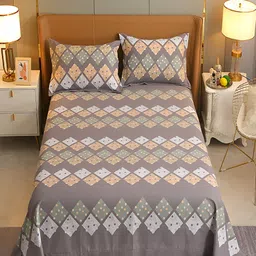 JC HOME Grey & White Geometric 220 TC Cotton King Bedsheet with 2 Pillow Covers-image-91