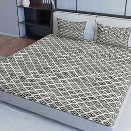 Aura Black &White Ethnic Motifs Cotton 200 TC Queen Bedsheet with 2 Pillow Covers-picture-38