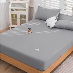 JC HOME Grey Fitted 150 TC Queen Bedsheet With 2 Pillow Covers-image-96