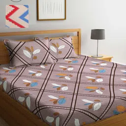 Arrabi Beige & Mauve Floral 300 TC 2 King Bedsheet with 4 Pillow Covers-image-66