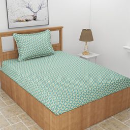 MORADO Maple Blue & Green Geometric Printed 210 TC Single Bedsheet & Pillow Cover-image-69