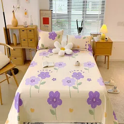 JC HOME Beige Floral Pure Cotton 210 TC Single Bedsheet With 2 Pillow Covers-image-17