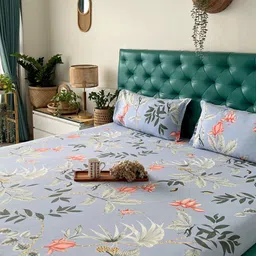 URBAN SPACE Bloom ray 200 TC Floral Fitted King Bedsheet-image-74