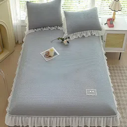 JC HOME Grey & White 160 TC Fitted King Bedsheet with 2 Pillow Covers-picture-17