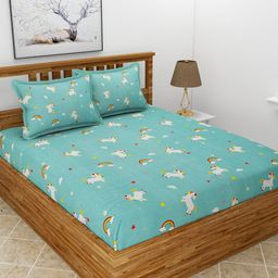 BREVARD Blue & White Cartoon Characters 210 TC Queen Bedsheet With 2 Pillow Covers-image-59