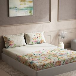 DDecor Live Beautiful Orange & Pink Floral 150 TC Cotton King Bedsheet & 2 Pillow Covers-picture-43