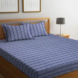 FABINALIV Blue & Grey Printed 350 TC Cotton King Bedsheet & 2 Pillow Covers-image-77