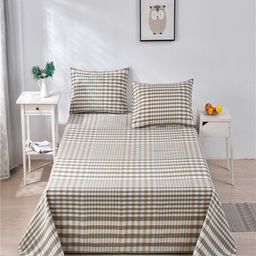 JC HOME White & Green Striped 160 TC King Bedsheet with 2 Pillow Covers-image-85