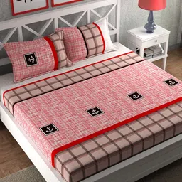CHHAVI INDIA Orange & White Abstract 210 TC Queen Bedsheet with 2 Pillow Covers-24