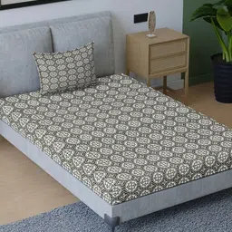Sangria Grey & White Ethnic-Printed 200TC Pure-Cotton Single Bedsheet Set-picture-24