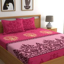Dreamscape Pink & Cream-Coloured 140 TC Pure Cotton King Bedsheet with 2 Pillow Covers-image-72