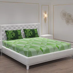 Moca By Monte Carlo Fiona Green Printed Cotton 104 TC Queen Bedsheet & 2 Pillow Covers-image-78