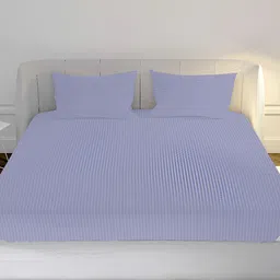 MAYFAIR HOMES LONDON Blue Striped Cotton 210 TC King Bedsheet with 2 Pillow Covers-picture-10
