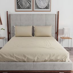Livonti Beige 144 TC Queen Bedsheet with 2 Pillow Covers-image-21