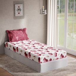 DDecor Red & White Floral 144 TC Cotton Single Bedsheet With 1 Pillow Cover-picture-23