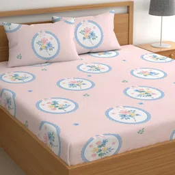 CHHAVI INDIA Pink Ethnic Motifs 210 TC Microfiber King Bedsheet with 2 Pillow Covers-image-71