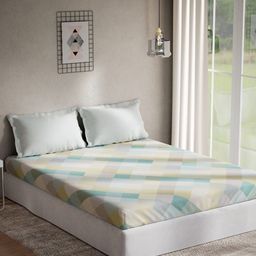 DDecor Green & Blue Geometric 140 TC Cotton Queen Bedsheet with 2 Pillow Covers-27