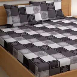 CHHAVI INDIA Grey & White Geometric 210 TC King Bedsheet with 2 Pillow Covers-image-49
