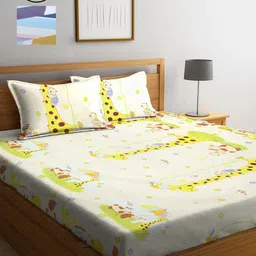 KLOTTHE Beige & Blue Cartoon Characters 210 TC 2 King Bedsheet with 4 Pillow Covers-image-74